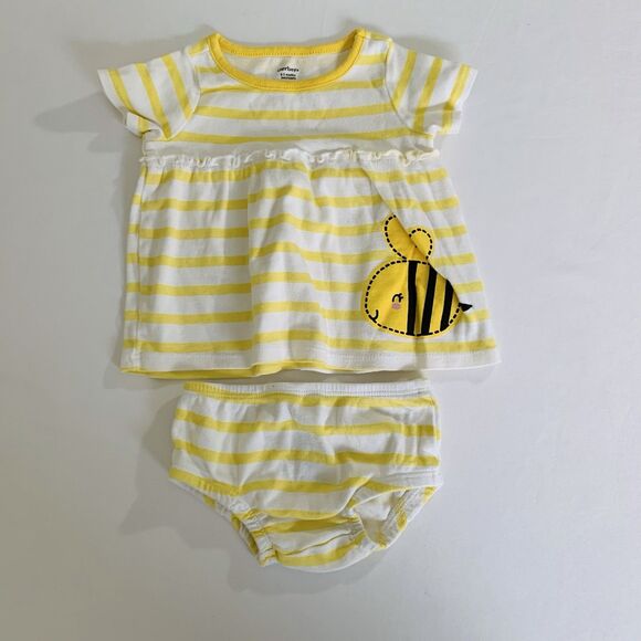 Gerber Bumble Bee Outfit Baby Girl 0-3 Months Dress Diaper Cover Yellow Stripe - Picture 1 of 7